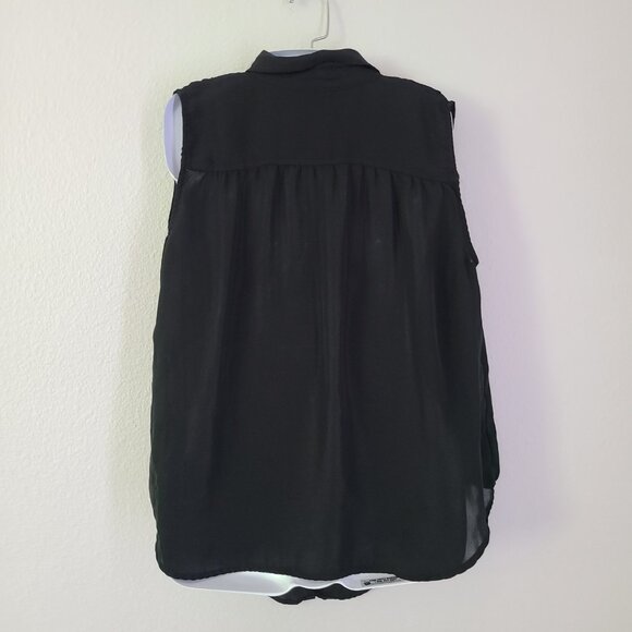 Express Sleeveless Button-Up Blouse Navy Blue & White Polka Dots women's M - Picture 9 of 9